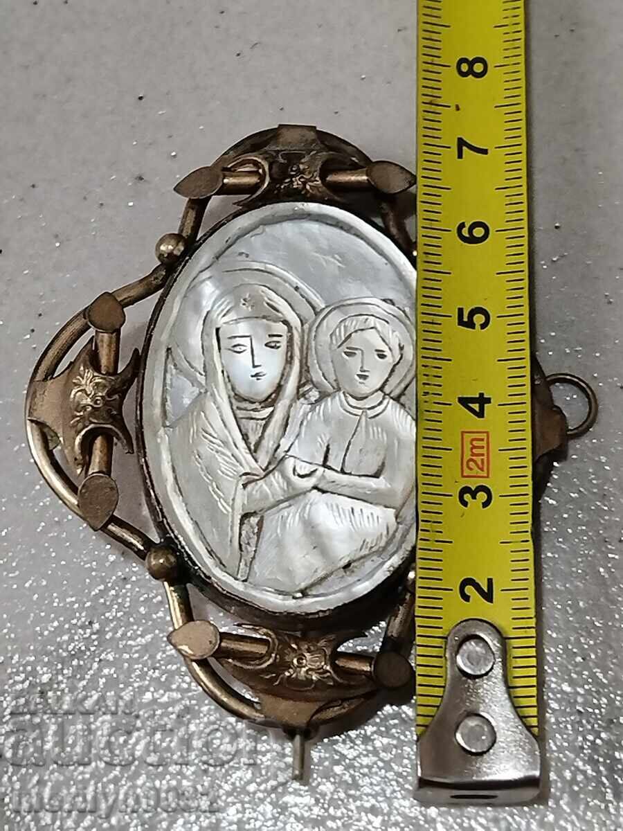 Delivery of Mother-of-pearl gold-plated jewelry Holy Sepulchre brooch Panagia Kuna