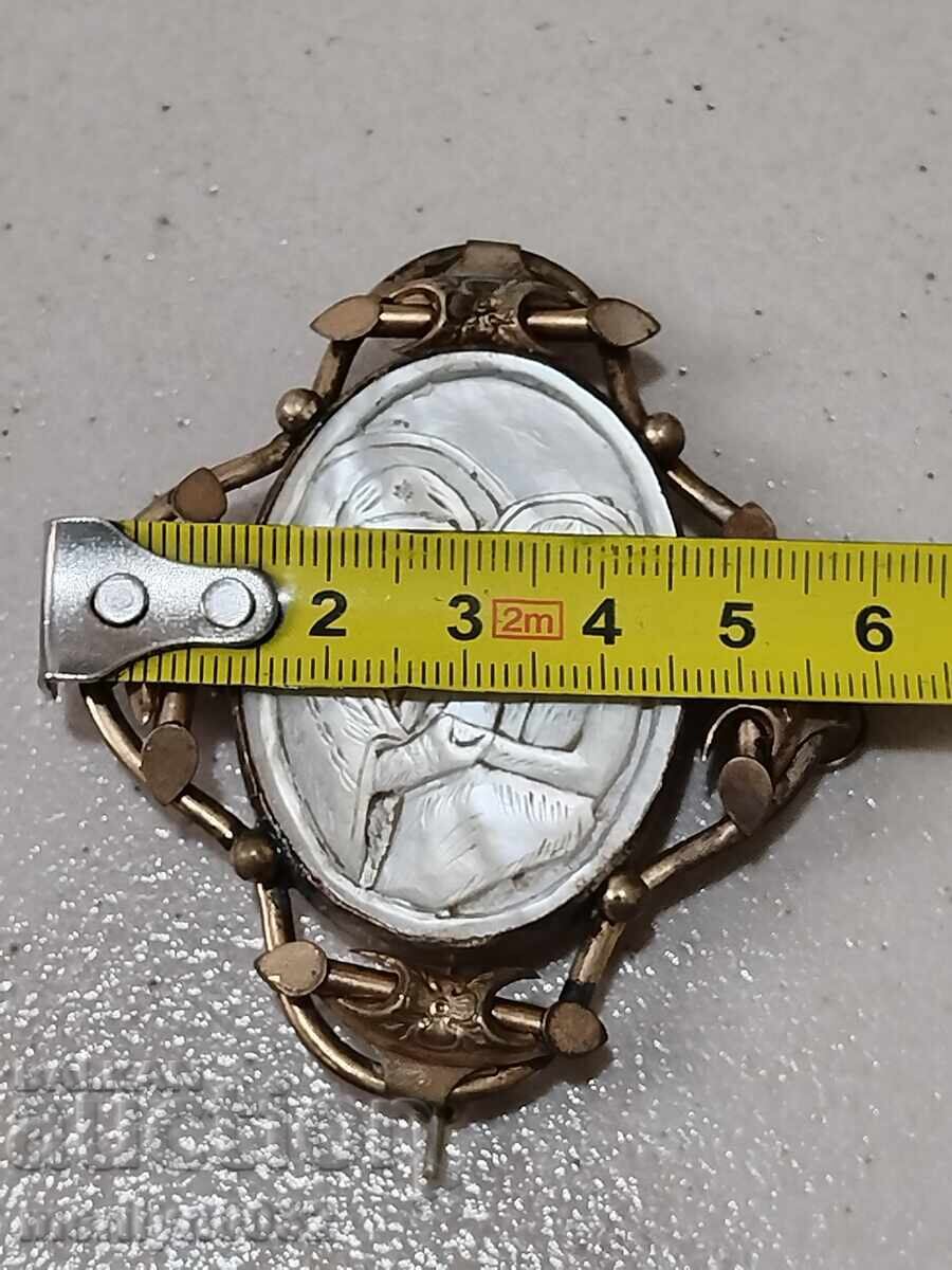 Mother-of-pearl gold-plated jewelry Holy Sepulchre brooch Panagia Kuna - 5