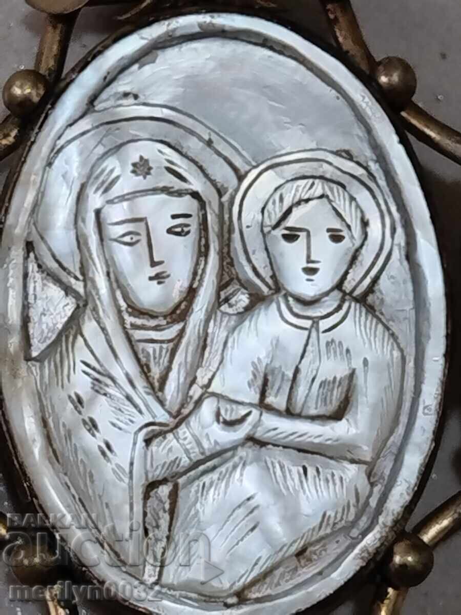 Mother-of-pearl gold-plated jewelry Holy Sepulchre brooch Panagia Kuna