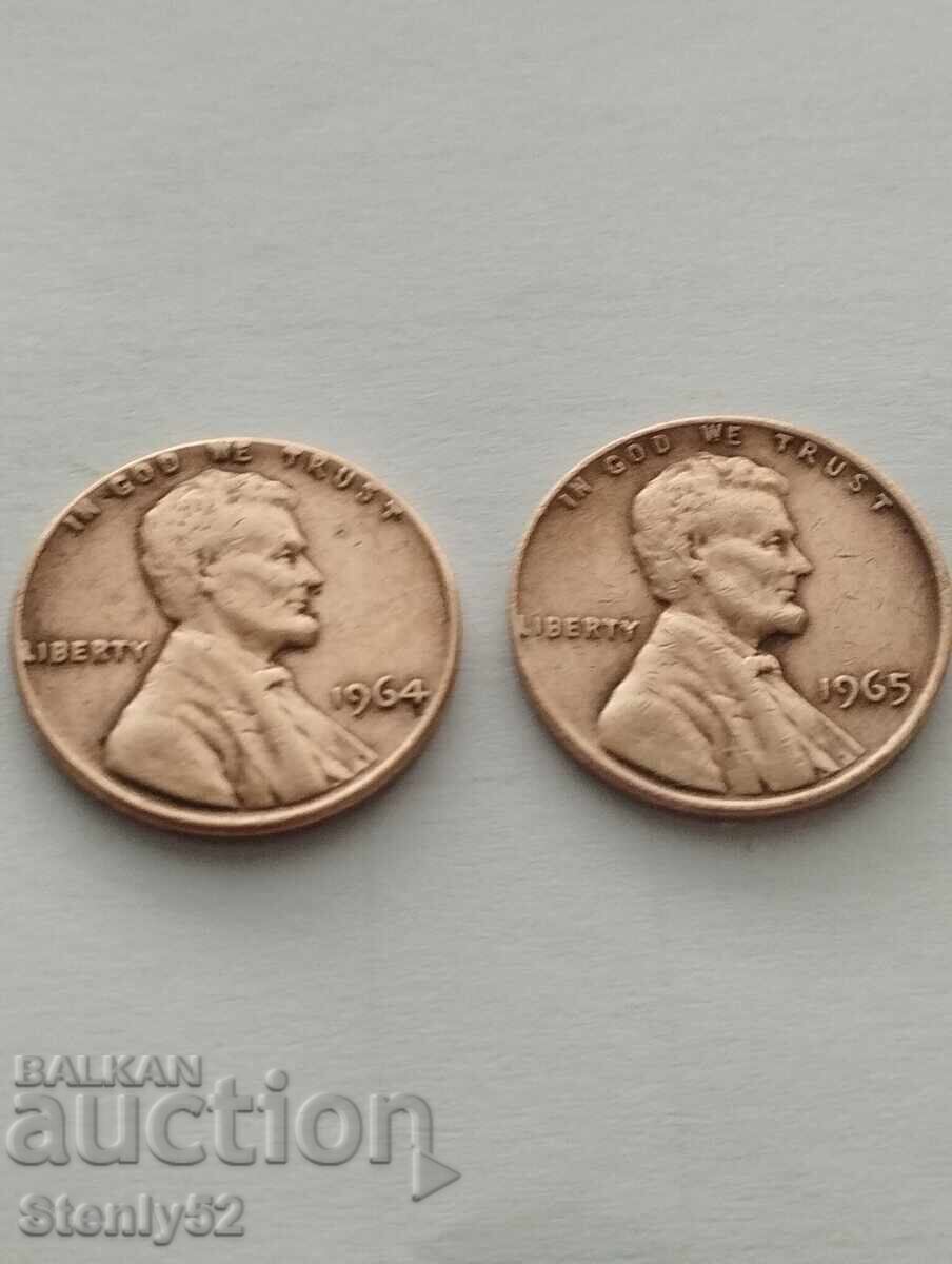 2 pcs. US cents from 1964 and 1965 2 pcs. US cents from 1964 and 1965