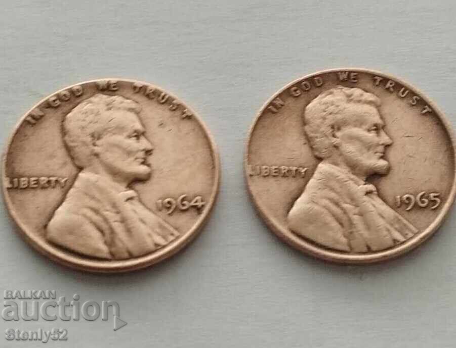 2 τεμ. US σεντς του 1964 και 1965
