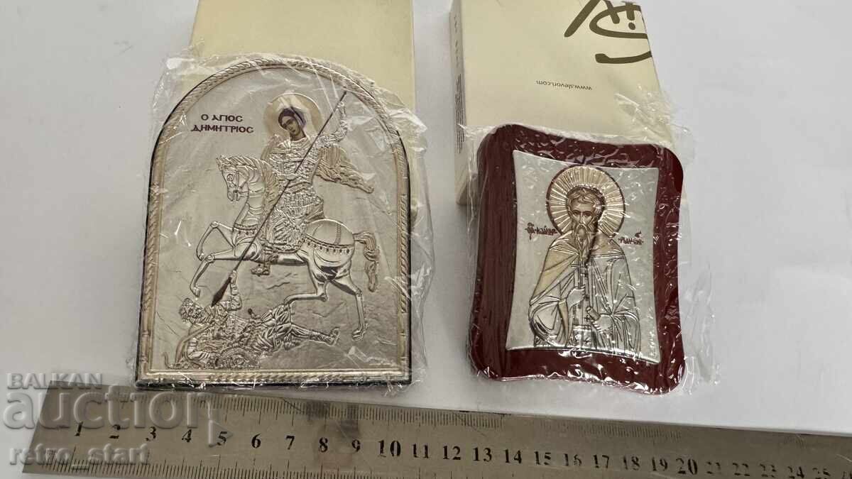 Ασημένια εικονίδια 2 τεμαχίων με πιστοποιητικό ΝΕΟ! Ασημένια εικονίδια 2 τεμαχίων με πιστοποιητικό ΝΕΟ!