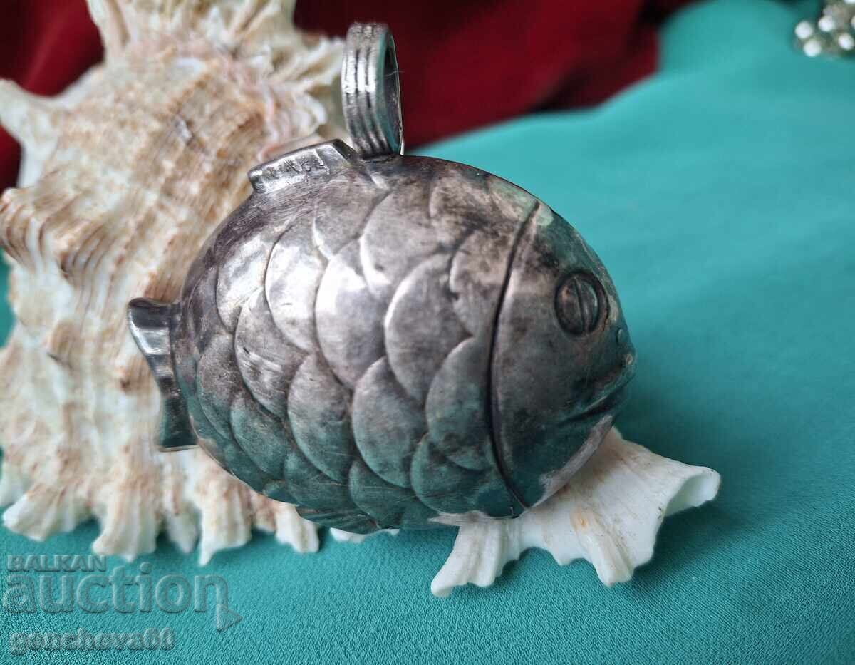 Figura unică din argint vechi „Pește” - clopoțel/marcaje - 6