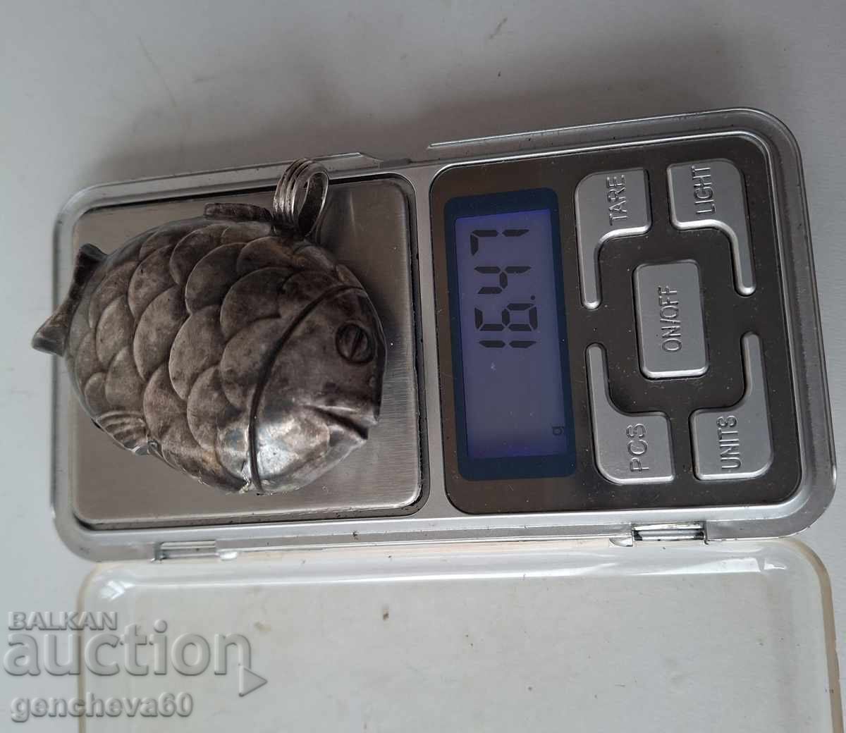 Figura unică din argint vechi „Pește” - clopoțel/marcaje - 7