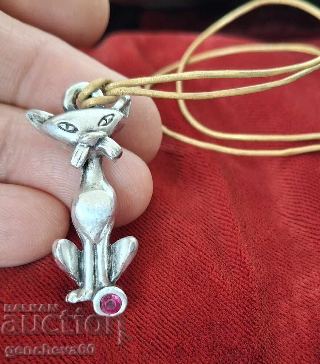 Talisman vintage argint cu rubin „Pisică” - 5