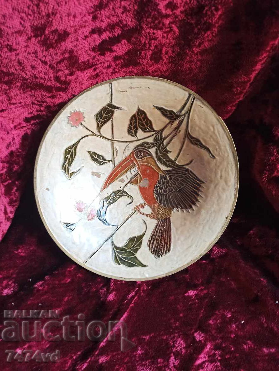 BRONZE BOWL WITH COLORFUL ORNAMENTS - 5 BRONZE BOWL WITH COLORFUL ORNAMENTS - 5