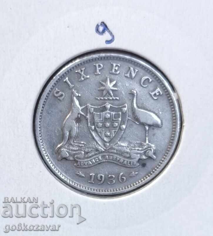 Australia 6 pence 1936 Silver!