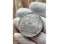 Сребърна монета 20 francs 1938