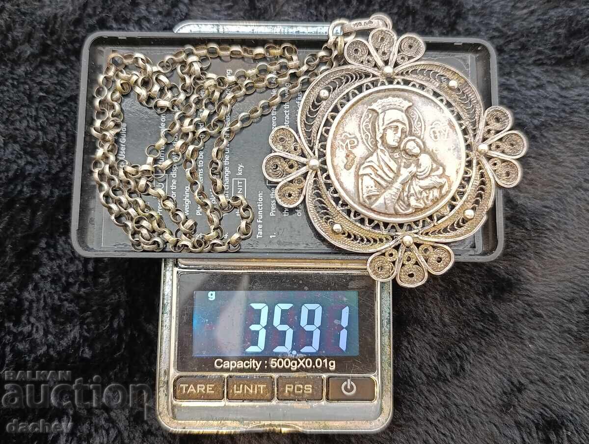 Renaissance silver filigree Panagia with Kyustek costume jewelry - 7