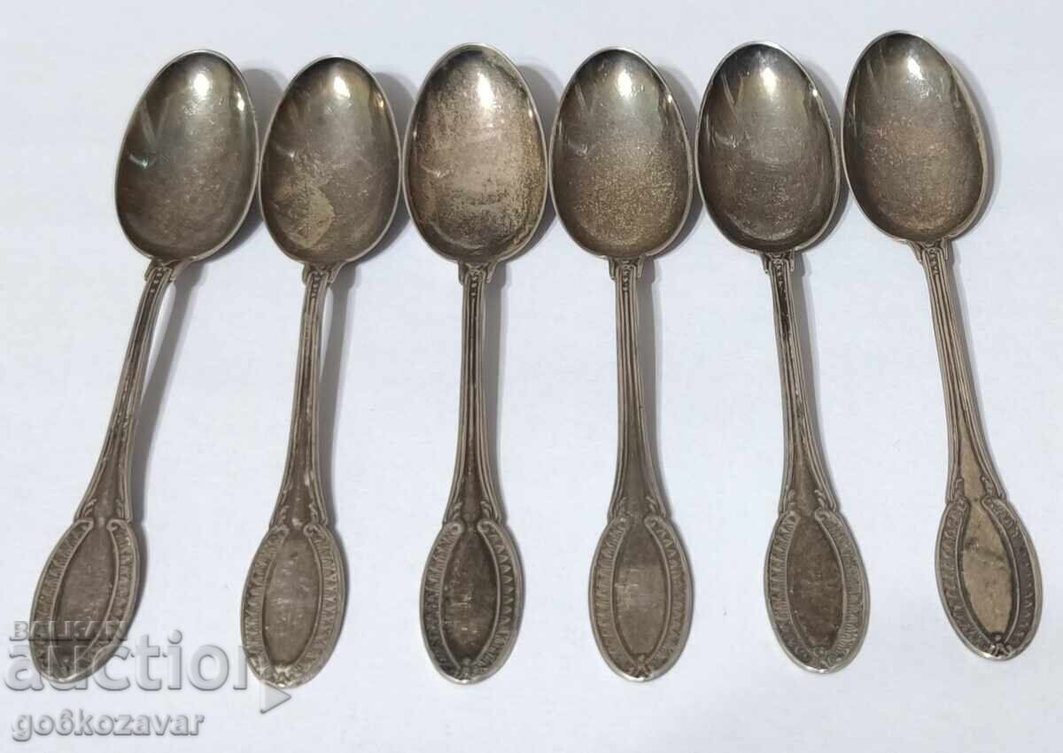 Auction Old silver coffee spoons 6 pieces, 800 hallmark Auction Old silver coffee spoons 6 pieces, 800 hallmark