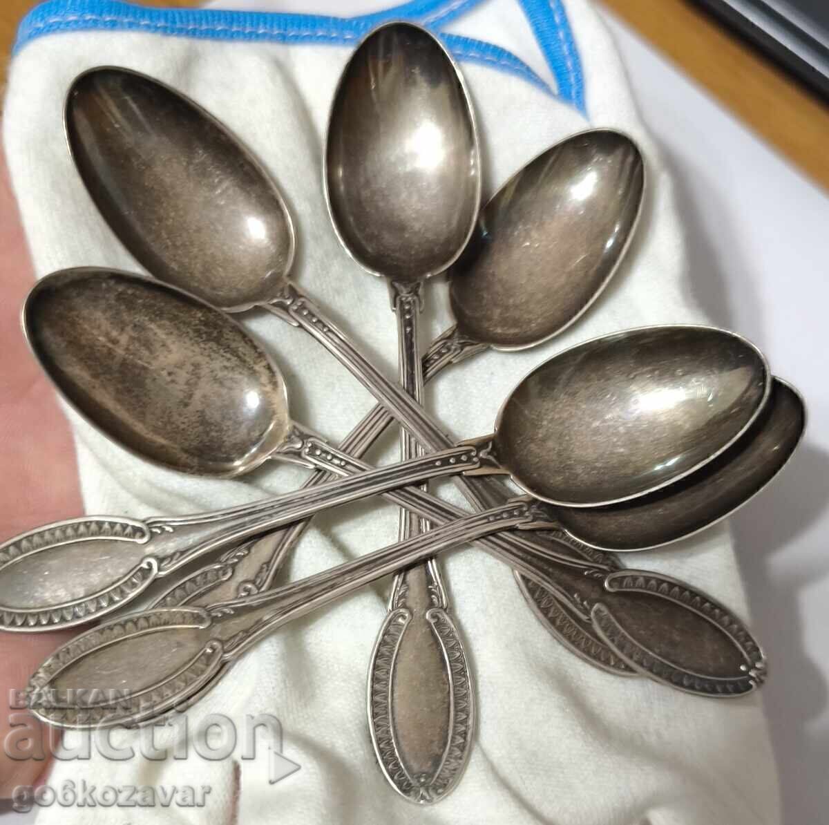 Сребърни стари лъжички за кафе 6 броя ,проба 800 - 5