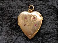 Gold-plated heart pendant, cord, folklore necklace, costume jewelry