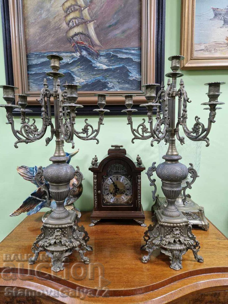 Pair of large French bronze candlesticks with price 699.00 BGN | € 357.39 Pair of large French bronze candlesticks with price 699.00 BGN | € 357.39