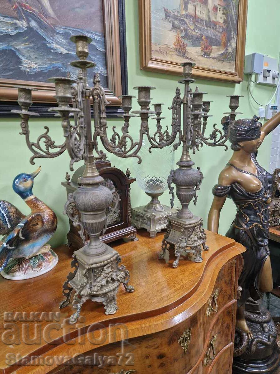 Pair of large French bronze candlesticks - 5 Pair of large French bronze candlesticks - 5