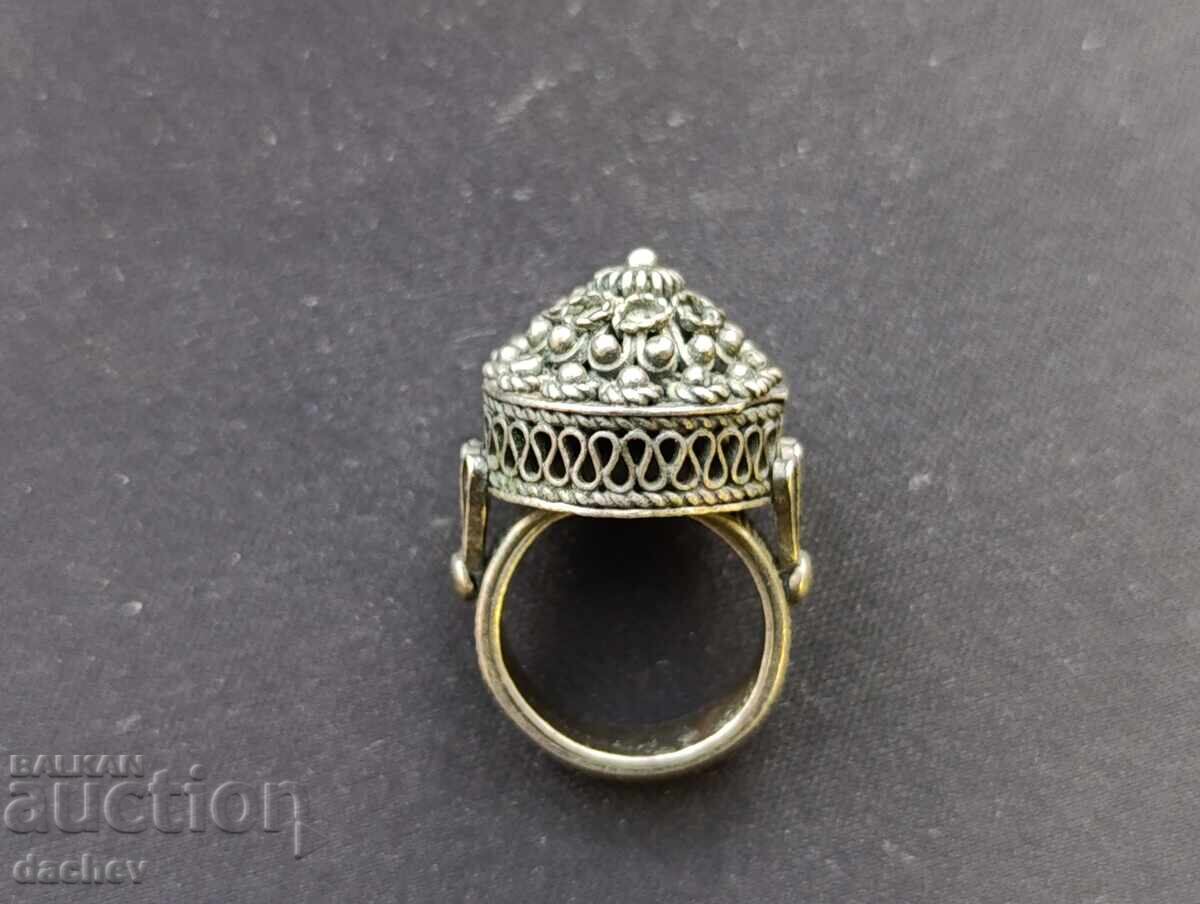 Σπάνιο αναγεννησιακό ασημένιο δαχτυλίδι φιλιγκράν κοσμήματα στολής - 5