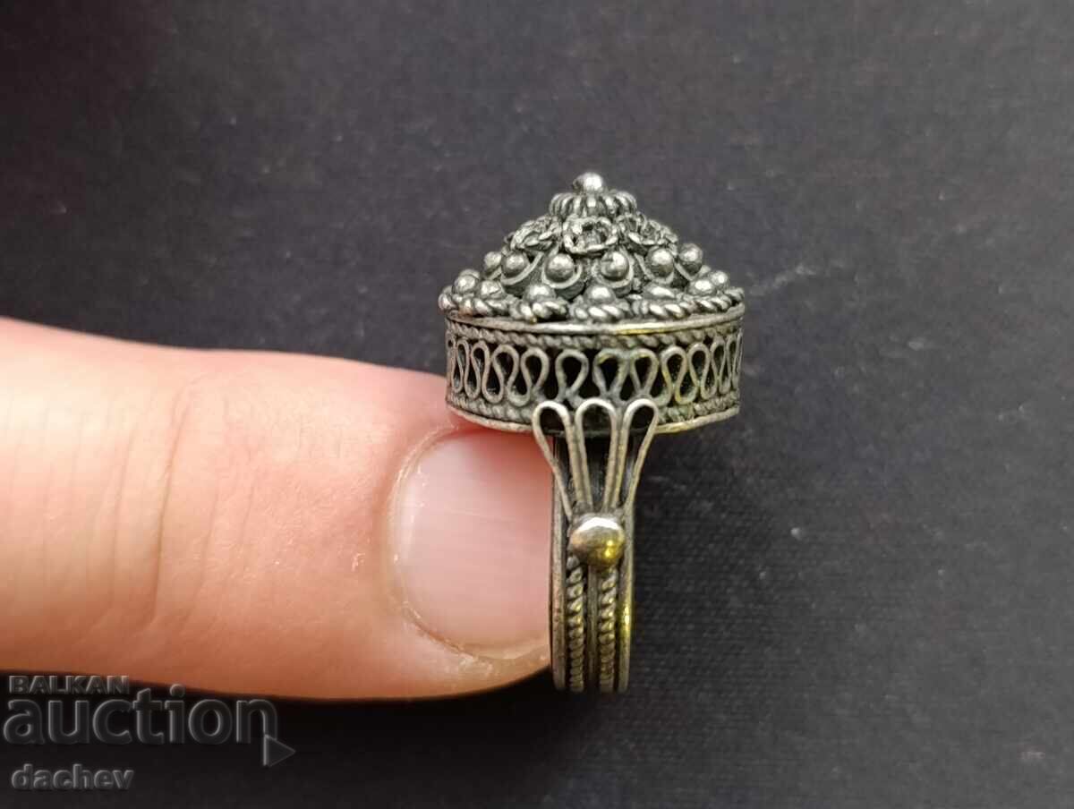 Σπάνιο αναγεννησιακό ασημένιο δαχτυλίδι φιλιγκράν κοσμήματα στολής - 7