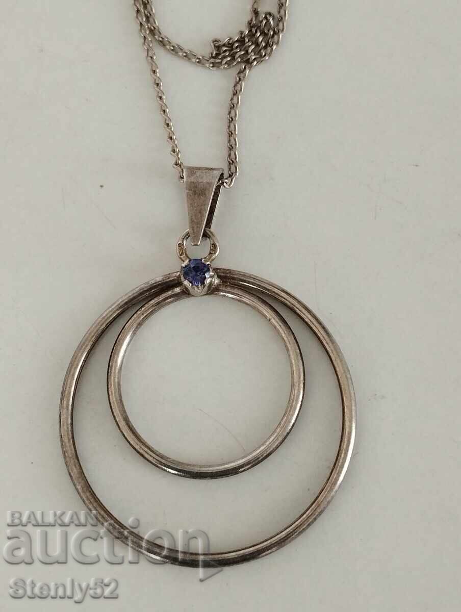 Silver pendant with chain with a small natural stone