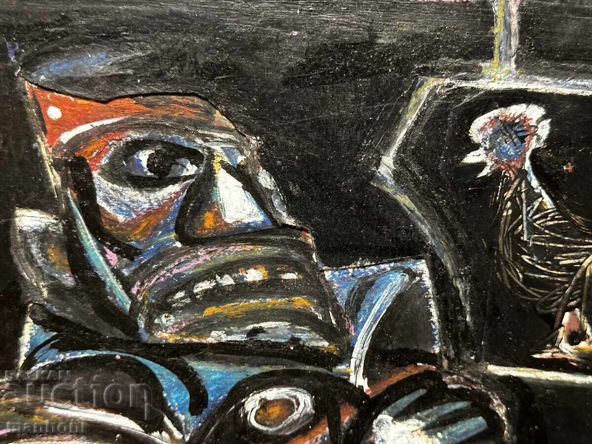 Delivery of 1629 Belin Martinov clown mixed media signed 1992.