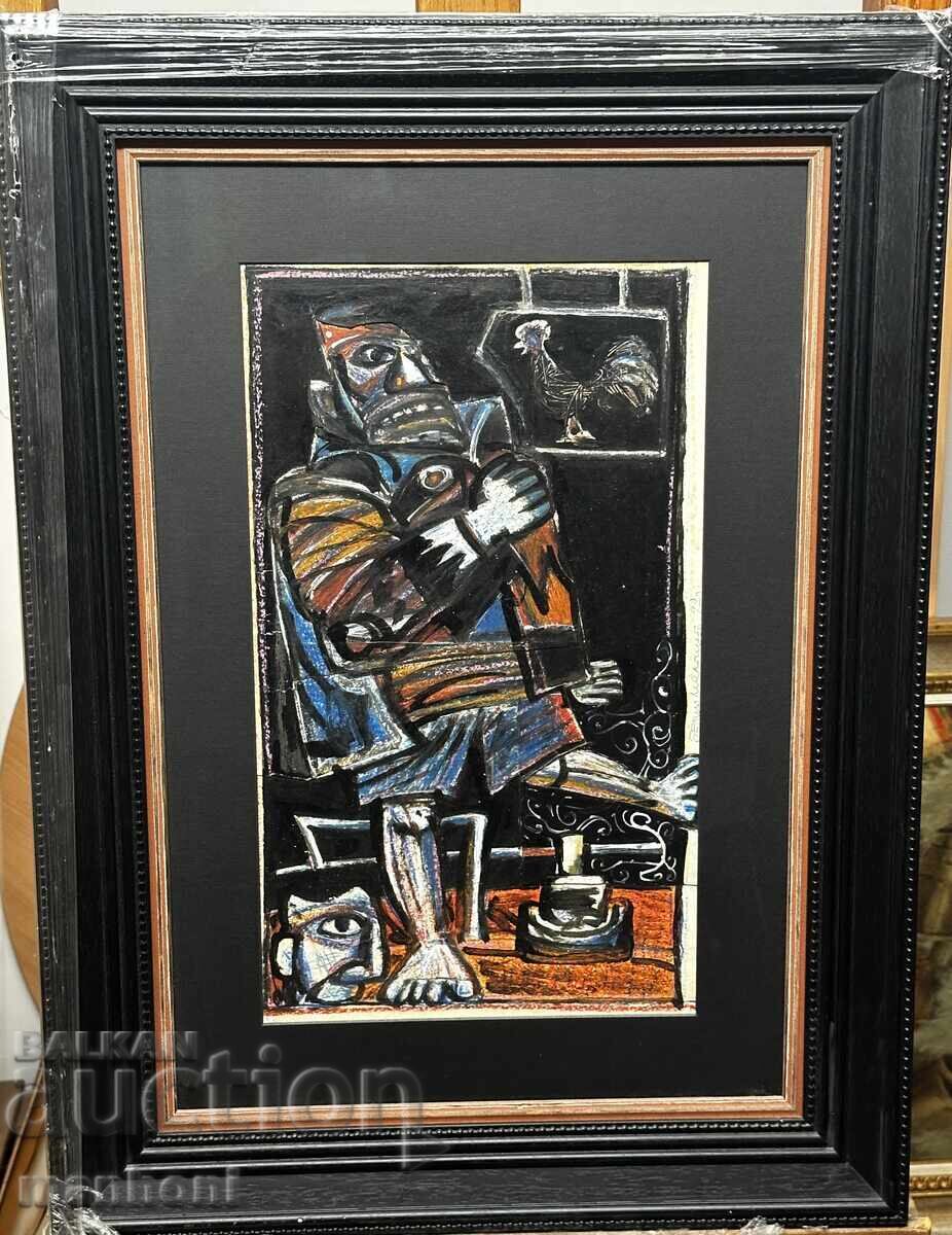 1629 Belin Martinov clown mixed media signed 1992.