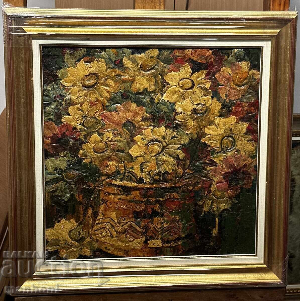 1631 Petar Nikolov Natură moartă Flori, pânză în ulei R. 58/58 cm.
