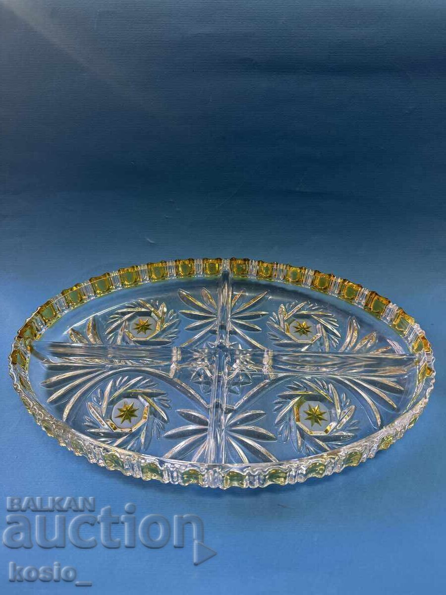 Old two-tone crystal plateau tray