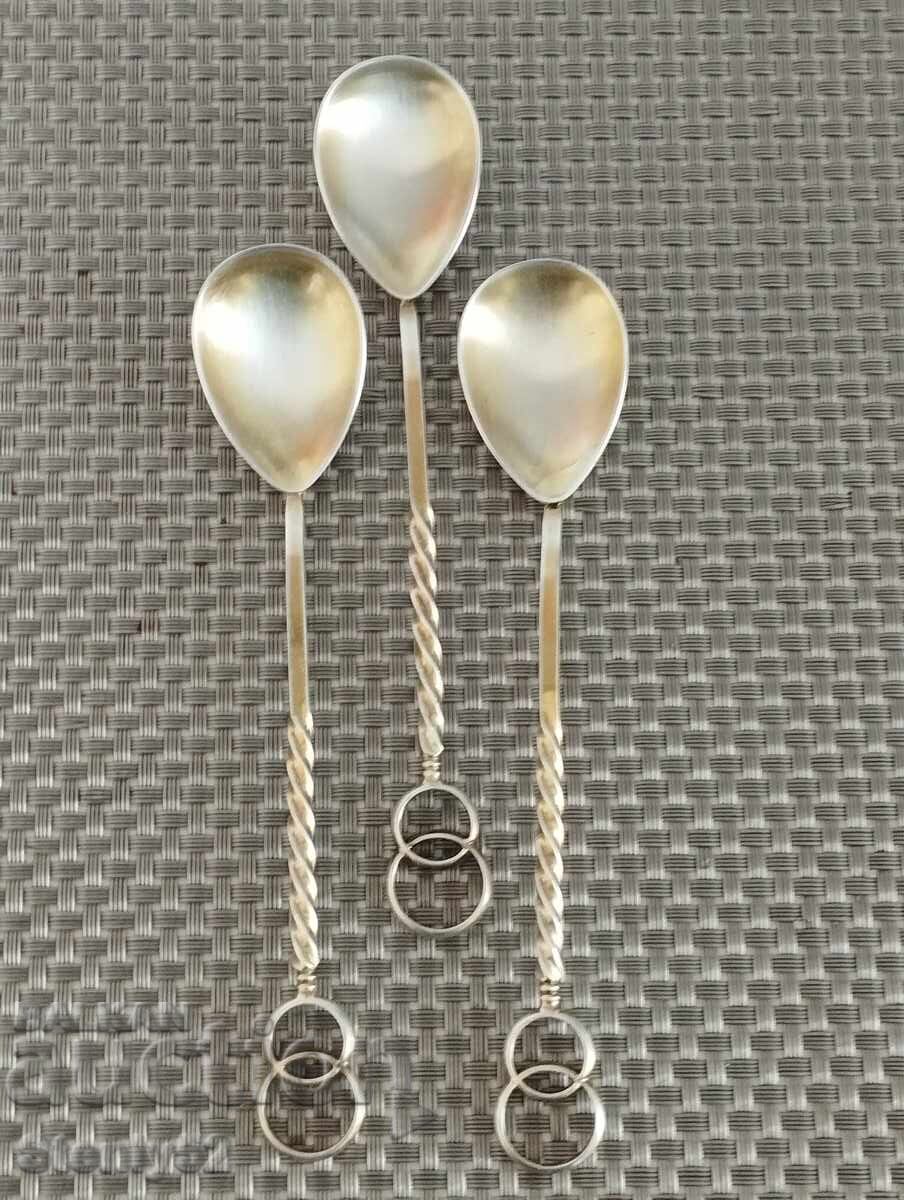 3 buc. lingurițe de ceai, cafea argintate melchior cu aurire 3 buc. lingurițe de ceai, cafea argintate melchior cu aurire