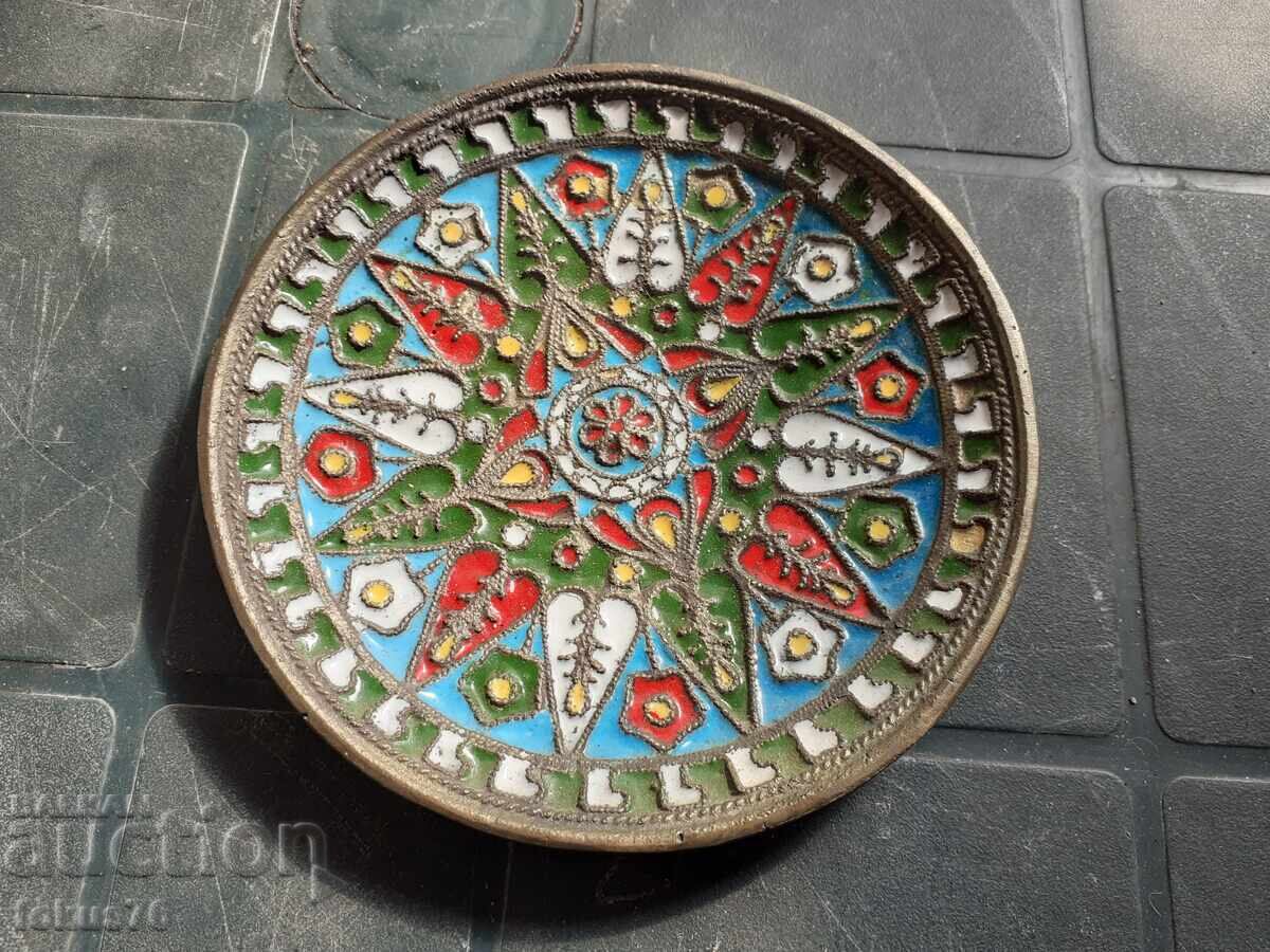 Plate - bronze saucer with cellular enamel Plate - bronze saucer with cellular enamel