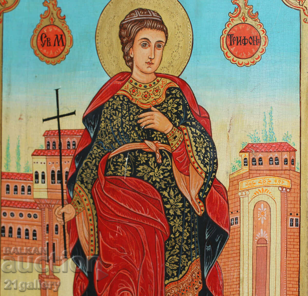 Hand-painted large icon of the Holy Great Martyr Tryphon - 5
