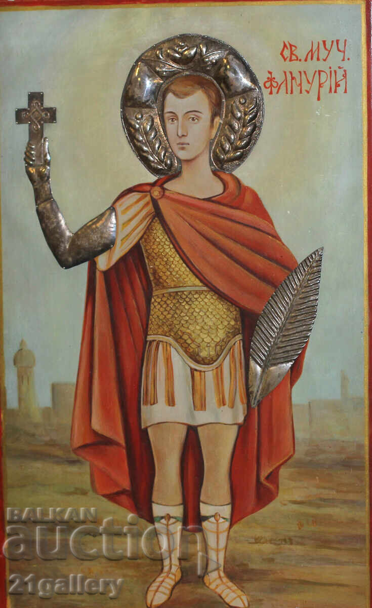 Hand-painted large icon of the Holy Martyr Phanurios with price 2100.00 BGN | € 1073.71 Hand-painted large icon of the Holy Martyr Phanurios with price 2100.00 BGN | € 1073.71