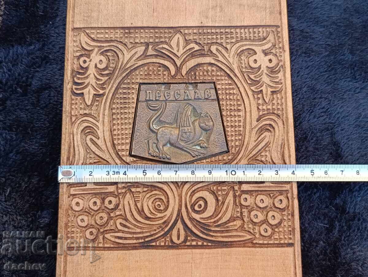 SOC vechi Sculptură în lemn forjată cu zvastica GERB oraș PRESLAV - 5