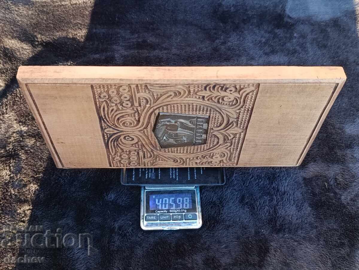 SOC vechi Sculptură în lemn forjată cu zvastica GERB oraș PRESLAV - 7