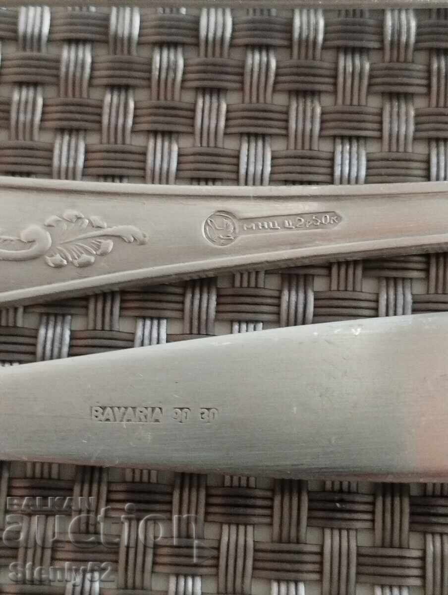 Auction  Silver-plated Melchior cutlery 2 pcs. spoons and 1 pc.