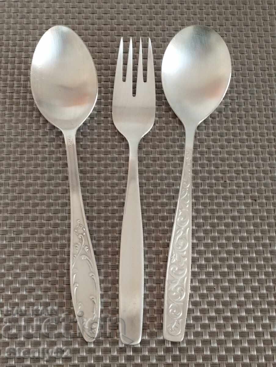 Silver-plated Melchior cutlery 2 pcs. spoons and 1 pc.