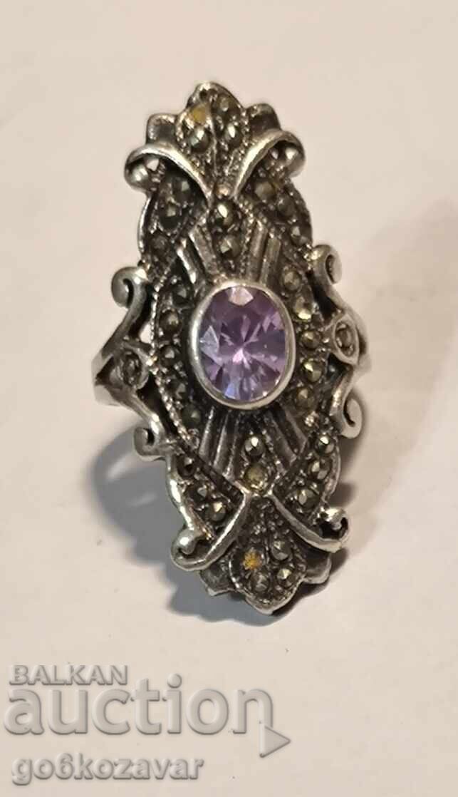 Antique Silver Ring, Amethyst and Marcasite! 0.925 with price 89.90 BGN | € 45.97