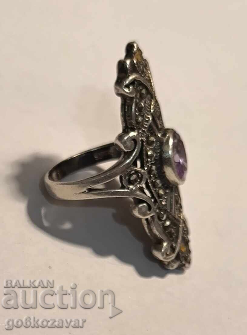 Auction  Antique Silver Ring, Amethyst and Marcasite! 0.925