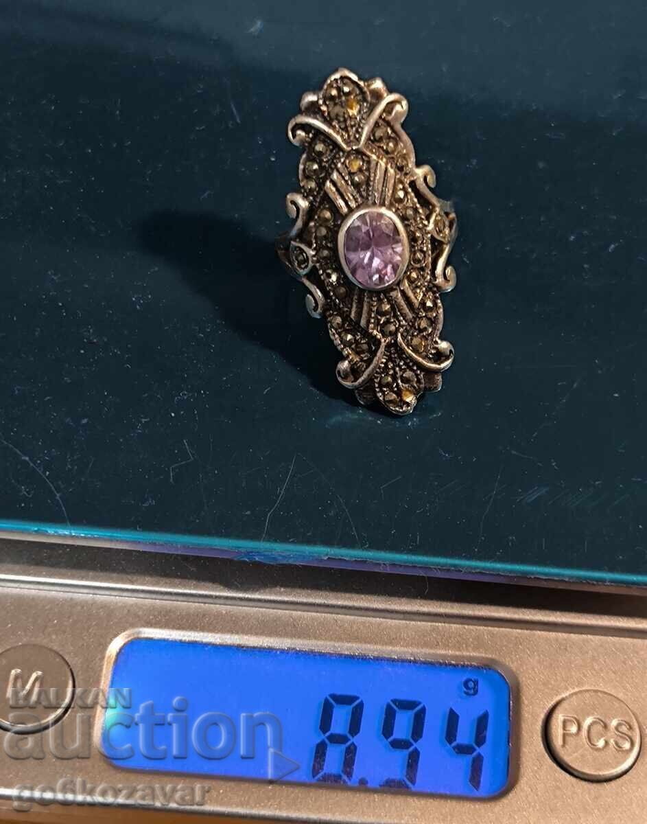 Antique Silver Ring, Amethyst and Marcasite! 0.925 - 7