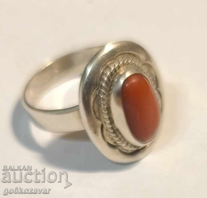 Auction Antique Silver Ring, Natural Red Coral! 0.925 Auction Antique Silver Ring, Natural Red Coral! 0.925