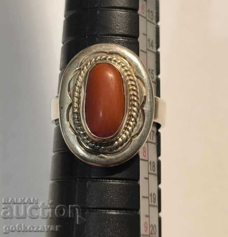 Antique Silver Ring, Natural Red Coral! 0.925 Antique Silver Ring, Natural Red Coral! 0.925