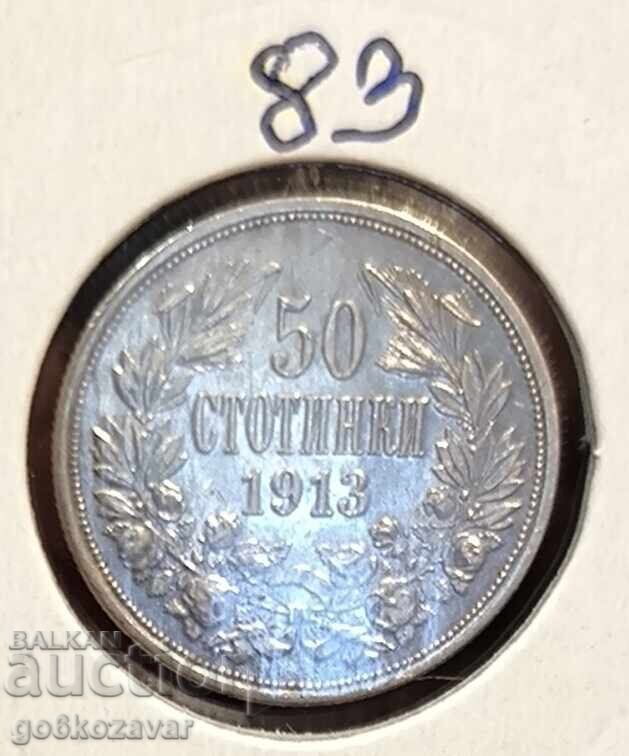 Βουλγαρία 50 λεπτά Ασήμι 1913! Βουλγαρία 50 λεπτά Ασήμι 1913!