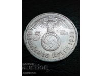 5 marks 1936 letter G Germany silver