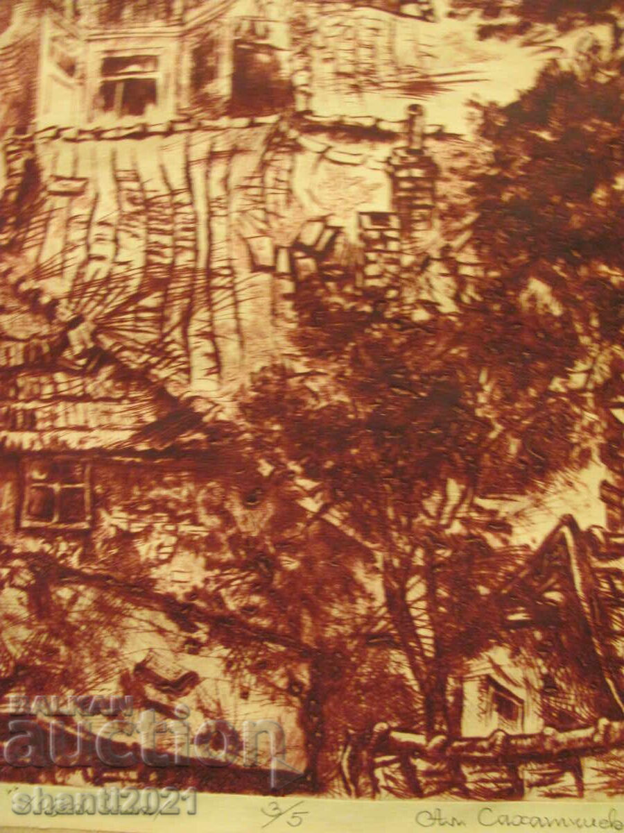 Drypoint painting 3/5, signed Al. Sahatchiev - 6 Drypoint painting 3/5, signed Al. Sahatchiev - 6