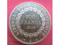 100 Franci 1908 A Franța { 100 franka frantsiya ) UNC (zlato )