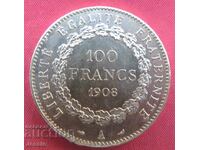100 Franci 1908 A Franța { 100 franka frantsiya ) UNC (zlato )