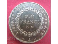 100 Franci 1908 A Franța { 100 franka frantsiya ) UNC (zlato )