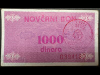 Bosnia 1000 Dinara 1992 timbru Novi Travnik Pick 50a