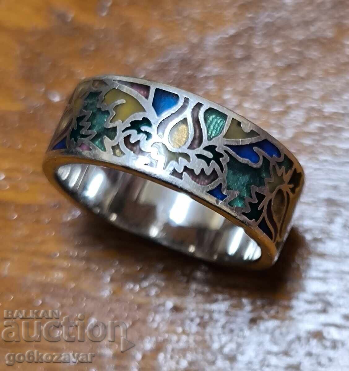 Auction  Silver Ring, colored enamel, Rhodium plating!