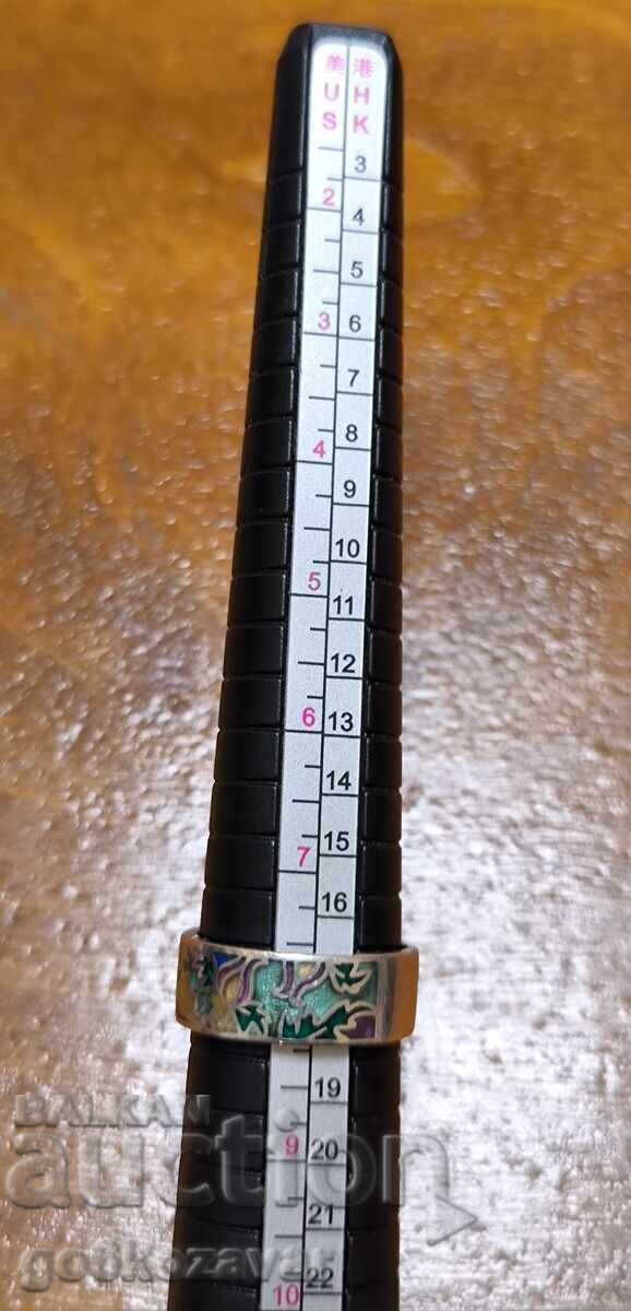 Silver Ring, colored enamel, Rhodium plating! - 5