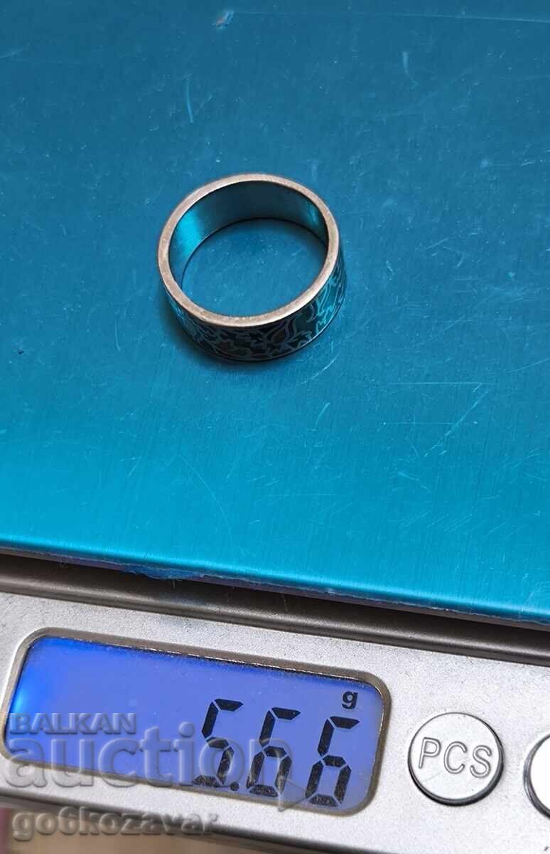 Silver Ring, colored enamel, Rhodium plating! - 7