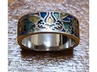 Silver Ring, colored enamel, Rhodium plating!