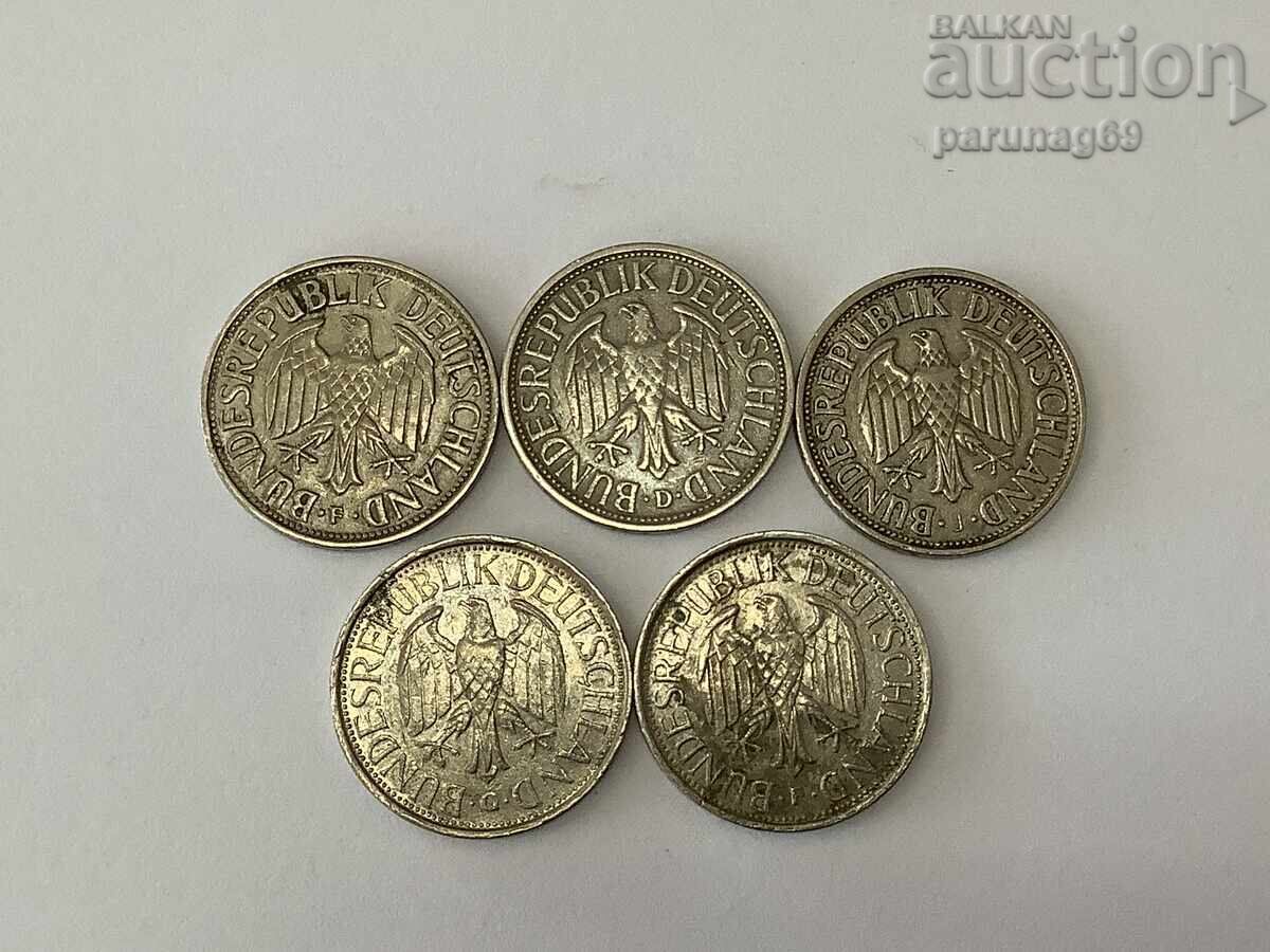 Germany 1 mark 1950, 1966, 1972,1979 and 1989 lot 5 pieces with price 15.00 BGN | € 7.67
